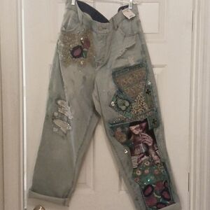 Upcycled Denim boho jeans